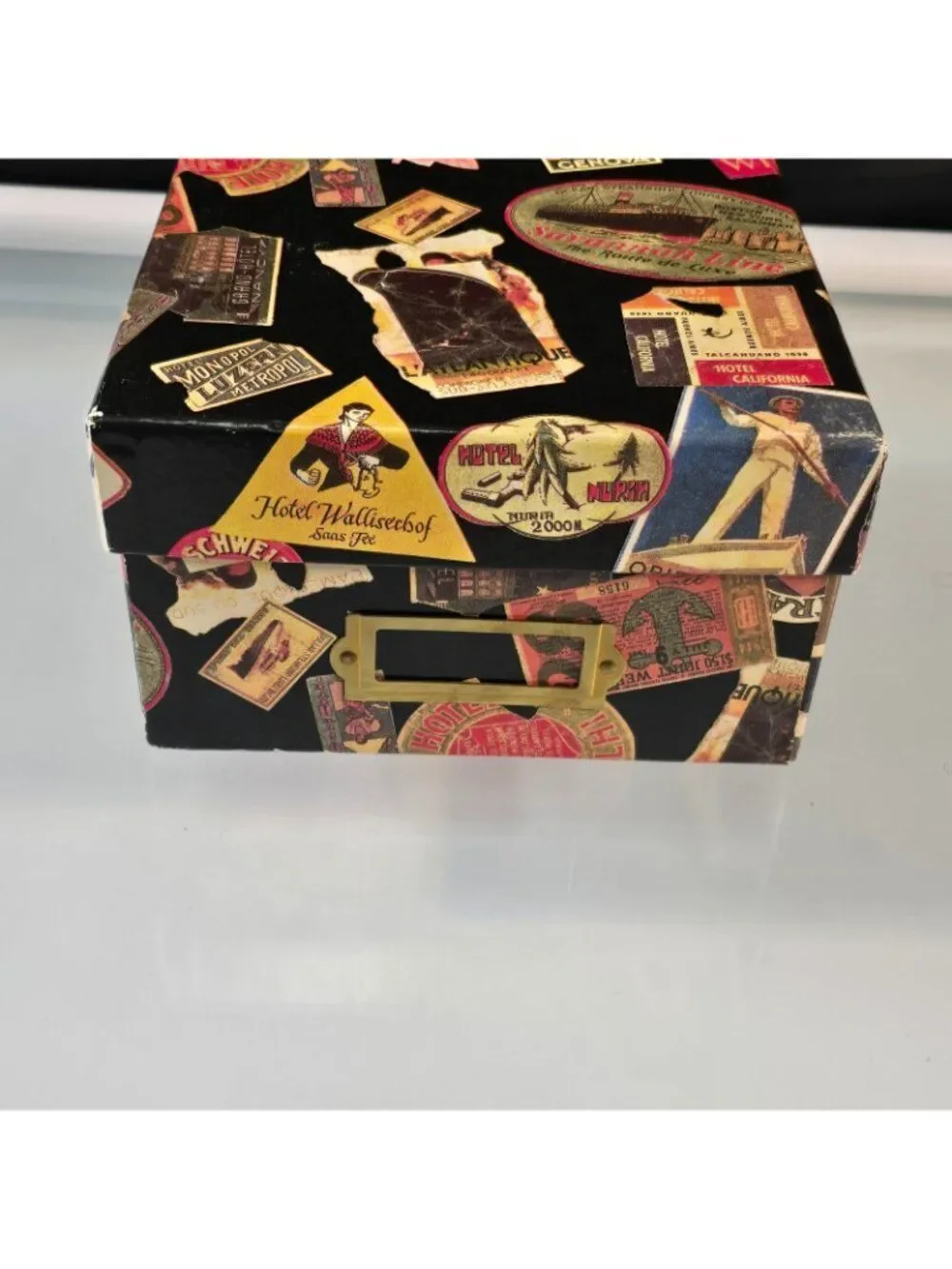 Decorative Storage Box Vintage Travel Labels Collage #1
